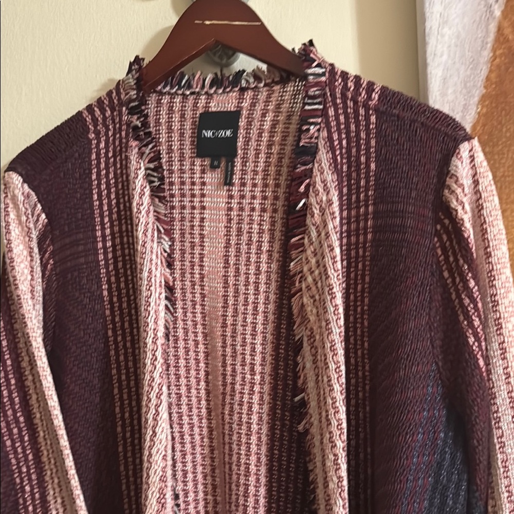 NIC+ZOE Cream and Brown Knit Cardigan Sweater